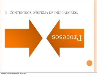 3. CONTENIDOS: SISTEMA DE INDICADORES.
Procesos
sábado 20 de noviembre de 2010
 