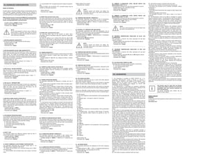 XV. ADVANCED CONFIGURATION
40. ILLUMINATION REPORT THRESHOLD
The parameter determines the change in light intensity level
resulting in illumination report being sent to the main controller.
Available settings: 0 - 65535 (1 - 65535 lux; 0 = reports are not
sent)
Default setting: 200 (200 lux)
Parameter size: 2 [byte]
42. ILLUMINATION REPORTS INTERVAL
Time interval between consecutive illumination reports. The reports
are sent even if there are no changes in the light intensity.
Available settings: 0 - 65535 (1 - 65535 seconds; 0 = reports are
not sent)
9. NIGHT / DAY
The parameter defines the difference between night and day, in
terms of light intensity, used in parameter 8.
Available settings: 1 - 65535
Default setting: 200 (200 lux)
Parameter size: 2 [bytes]
12. BASIC COMMAND CLASS FRAMES CONFIGURATION
The parameter determines the command frames sent in 1-st
association group, assigned to PIR sensor.
0 - BASIC ON and BASIC OFF command frames sent in Basic
Command Class.
1 - only the BASIC ON command frame sent in Basic Command
Class.
1. MOTION SENSOR’S SENSITIVITY
The lower the value, the more sensitive the PIR sensor.
Available settings: 8 - 255
Default setting: 10
Parameter size: 1 [byte]
2. MOTION SENSOR’S BLIND TIME (INSENSITIVITY)
Period of time through which the PIR sensor is “blind” (insensitive) to
motion. After this time period the PIR sensor will be again able to
detect motion. The longer the insensitivity period, the longer the
battery life. If the sensor is required to detect motion quickly, the time
period may be shortened. The time of insensitivity should be shorter
that the time period set in parameter 6.
Available settings: 0 - 15
Formula to calculate the time: time [s] = 0.5 x (value + 1)
Default setting: 15 (8 seconds)
Parameter size: 1 [byte]
3. PIR sensor’s “PULSE COUNTER”
Sets the number of moves required for the PIR sensor to report
motion. The lower the value, the less sensitive the PIR sensor. It’s
not recommended to modify this parameter settings.
Available settings: 0 - 3
Formula to calculate the number of pulses: pulses = (value + 1)
Default setting: 1 (2 pulses)
Parameter size: 1 [byte]
4. PIR sensor’s “WINDOW TIME”
Period of time during which the number of moves set in parameter 3
must be detected in order for the PIR sensor to report motion. The
higher the value, the more sensitive the PIR sensor. It’s not
recommended to modify this parameter setting.
Available settings: 0 - 3
Formula to calculate the time: time [s] = 4 x (value + 1)
Default setting: 2 (12 seconds)
Parameter size: 1 [byte]
6. MOTION ALARM CANCELLATION DELAY
Motion alarm will be cancelled in the main controller and the
associated devices after the period of time set in this parameter. Any
motion detected during the cancellation delay time countdown will
result in the countdown being restarted. In case of small values,
below 10 seconds, the value of parameter 2 must be modified (PIR
sensor’s “Blind Time”).
Available settings: 1 - 65535
Default setting: 30 (30 seconds)
Parameter size: 2 [bytes]
14. BASIC ON command frame value
The value of 255 allows to turn ON a device. In case of the Dimmer,
the value of 255 means turning ON at the last memorized state, e.g.
the Dimmer turned ON at 30% and turned OFF using the value of
255, and then turned OFF, will be turned ON at 30%, i.e. the last
memorized state.
Available settings: 0 - 255
Default setting: 255
Parameter size: 1 [byte]
16. BASIC OFF command frame value
The command frame sent at the moment of motion alarm
cancellation, after the cancellation delay time, specified in parameter
6, has passed.
The value of 0 allows to turn a device OFF while the value of 255
allows to turn ON a device. In case of the Dimmer, the value of 255
means turning ON at the last memorized state, e.g. the Dimmer
turned ON at 30% and turned OFF using the value of 255, and then
turned OFF, will be turned ON at 30%, i.e. the last memorized state.
Available settings: 0 - 255
Default setting: 0
Parameter size: 1 [byte]
20. TAMPER SENSITIVITY
The parameter determines the chages in forces acting on the Fibaro
Motion Sensor resulting in tamper alarm beig reported - g-force
acceleration.
Available settigs: 0 - 122 (0.08 - 2g; multiply by 0.016g; 0 = tamper
inactive)
Default setting: 15 (0.224g)
Parameter size: 1 [byte]
22. TAMPER ALARM CANCELLATION DELAY
Time period after which a tamper alarm will be cacelled. Another
tampering detected durig the countdown to cancellation will not
extend the delay.
Available settings: 1 - 65535
Default setting: 30 (seconds)
Parameter size: 2 [bytes]
8. PIR SENSOR OPERATING MODE
The parameter determines the part of day in which the PIR sensor
will be active. This parameter influences only the motion reports and
associations. Tamper, light intensity and temperature measurements
will be still active, regardless of this parameter settings.
0 - PIR sensor always active
1 - PIR sensor active during the day only
2 - PIR sensor active during the night only.
Default setting: 0
Parameter size: 1 [byte]
24. TAMPER OPERATING MODES
The parameter determines the behaviour of tamper and how it
reports.
0 – Tamper alarm is reported in Sensor Alarm command class /
Cancellation is not reported.
1 – Tamper alarm is reported in Sensor Alarm command class /
Cancellation is reported in Sensor Alarm commad class after the
time period set in parameter 22 (Tamper Alarm Cancellation Delay)
2 - Tamper alarm is reported in Sensor Alarm command class /
Cancellation is not reported.
Sensor’s orientation in space is reported in Fibar Commad Class
after the time period set in paramer 22.
3 - Tamper alarm is reported in Sensor Alarm command class /
Cancellation is reported in Sensor Alarm commad class after the
time period set in parameter 22. Sensor’s orientation in space is
reported in Fibar Commad Class after the time period set in paramer
22.
4 - The maximum level of vibrations recorded in the time period set
in parameter 22 is reported. Reports stop being sent when the
vibrations cease. The reports are sent in Sensor Alarm command
class. Value displayed in the “value” field (0 - 100) depends on the
vibrations force. Reports to the association groups are sent using
Sensor Alarm command class
Available settings: 0 or 255
Default setting: 0
Parameter size: 1 [byte]
26. TAMPER ALARM BROADCAST MODE
The parameter determines whether the tamper alarm frame will or
will not be sent in broadcast mode. Alarm frames sent in broadcast
mode may be received by all of the devices within communication
range (if they accept such frames).
0 - Tamper alarm is not sent in broadcast mode.
1 - Tamper alarm sent in broadcast mode.
Default setting: 0
Parameter size: 1 [byte]
60. TEMPERATURE REPORT THRESHOLD
The parameter determines the change in level of temperature
resulting in temperature report being sent to the main controller.
Available settings: 0 - 255 (0.1 - 25.5oC; 0 = reports are not sent)
Default setting: 10 (1oC)
Parameter size: 1 [byte]
62. INTERVAL OF TEMPERATURE MEASURING
The parameter determines how often the temperature will be
measured. The shorter the time, the more frequently the temperature
will be measured, but the battery life will shorten.
Available settings: 0 - 65535 (1 - 65535 seconds; 0 = temperature
will not be measured)
Default setting: 900 (900 seconds)
Parameter size: 2 [bytes]
64. TEMPERATURE REPORTS INTERVAL
The parameter determines how often the temperature reports will be
sent to the main controller.
Available settings: 0 - 65535 (1 - 65535 sekund; 0 = reports are not
sent)
Default setting: 0
Parameter size: 2 [byte]
66. TEMPERATURE OFFSET
The value to be added to the actual temperature, measured by the
sensor (temperature compensation).
Available settings: 0 - 100 (0 to 100oC) or 64536 - 65535 (-100 to
-0.10oC)
Default setting: 0
Parameter size: 2 [bytes]
80. LED SIGNALING MODE
The parameter determines the way in which LED diode behaves
after motion has been detected.
Values from 1 to 9 = single long blink at the moment of reporting
motion. No other motion will be indicated until alarm is cancelled.
Values from 10 to 18 = single long blink at the moment of reporting
motion and one short blink each time the motion is detected again.
Values from 19 to 26 = single long blink at the moment of reporting
motion and two short blinks each time the motion is detected again.
0. LED inactive.
1. LED colour depends on the temperature. Set by parameters 86
and 87.
2. Flashlight mode - LED glows in white for 10 seconds.
3. White.
4. Red.
5. Green.
6. Blue.
7. Yellow.
8. Cyan.
9. Magenta.
10. LED colour depends on the temperature. Set by parameters
86 and 87.
11. Flashlight mode - LED glows in white through 10 seconds.
Each next detected motion extends the glowing by next 10
seconds.
12. White.
13. Red.
14. Green.
15. Blue.
16. Yellow.
17. Cyan
18. Magenta
19. LED colour depends on the temperature. Set by parameters
86 and 87.
20. White
21. Red
22. Green
23. Blue
24. Yellow
25. Cyan
26. Magenta
Default setting: 10
Parameter size: 1 [byte]
81. LED BRIGHTNESS
The parameter determines the brightness of LED when indicating
motion.
Available settings: 0 - 100 (1 - 100%; 0 = brightness determined by
the ambient lighting - see parameters 82 and 83)
Default setting: 50
Parameter size: 1 [byte]
86. MINIMUM TEMPERATURE RESULTING IN BLUE LED
ILLUMINATION
This parameter is relevant only when parameter 80 has been
properly configured.
Available settings: 0 to parameter 87 value (degrees celsius)
Default setting: 18 (18oC)
Parameter size: 1 [byte]
87. MAXIMUM TEMPERATURE RESULTING IN RED LED
ILLUMINATION
This parameter is relevant only when parameter 80 has been
properly configured.
Available settings: parameter 86 value to 255 (degrees celsius)
Default setting: 28 (28oC)
Parameter size: 1 [byte]
89. LED INDICATING TAMPER ALARM
Indicating mode resembles a police car (white, red and blue).
0 - LED does not indicate tamper alarm.
1 - LED indicates tamper alarm.
Default setting: 1
Parameter size: 1 [byte]
i
NOTE
The value of the parameter 83 must be higher than
the value of the parameter 82.
!NOTE
It’s not recommended to set the value of Wake Up
interval below 10 seconds. Short wake up interval
may shorten the battery life and delay the reports or
even make them impossible.
!
NOTE
Frequent reports will shorten the battery life.
Parameter value under 5 may result in blocking the
temperature reports.
!
NOTE
Frequent reports will shorten the battery life.
Parameter value under 5 may result in blocking the
ilumination reports.
!
82. AMBIENT ILLUMINATION LEVEL BELOW WHICH LED
BRIGHTNESS IS SET TO 1%
The parameter is relevant only when the parameter 81 is set to 0.
Available settings: 0 to parameter 83 value
Default setting: 100 (100 lux)
Parameter size: 2 [bytes]
83. AMBIENT ILLUMINATION LEVEL ABOVE WHICH LED
BRIGHTNESS IS SET TO 100%
The parameter is relevant only when the parameter 81 is set to 0.
Available settings: parameter 82 value to 65535
Default setting: 1 000 (1 000 lux)
Parameter size: 2 [bytes]
XVI. GUARANTEE
1. The Guarantee is provided by FIBAR GROUP Sp. z o.o.
(hereinafter "Manufacturer"), based in Poznan, ul. Lotnicza 1;
60-421 Poznan, entered in the register of the National Court
Register kept by the District Court in Poznań, VIII Economic
Department of the National Court Register, no. 370151, NIP
7811858097, REGON: 301595664.
2. The Manufacturer is responsible for equipment malfunction
resulting from physical defects (manufacturing or material) of the
Device for 12 months from the date of its purchasing.
3. During the Guarantee period, the Manufacturer shall remove any
defects, free of charge, by repairing or replacing (at the sole
discretion of the Manufacturer) any defective components of the
Device with new or regenerated components, that are free of
defects. When the repair impossible, the Manufacturer reserves the
right to replace the device with a new or regenerated one, which
shall be free of any defects and its condition shall not be worse than
the original device owned by the Customer.
4. In special cases, when the device cannot be replaced with the
device of the same type (e.g. the device is no longer available in the
commercial offer), the Manufacturer may replace it with a different
device having technical parameters similar to the faulty one. Such
activity shall be considered as fulfilling the obligations of the
Manufacturer. The Manufacturer shall not refund money paid for the
device.
5. The holder of a valid guarantee shall submit a guarantee claim
through the guarantee service. Remember: before you submit a gu-
arantee claim, contact our technical support using telephone or
e-mail. More than 50% of operational problems is resolved remotely,
saving time and money spent to initiating guarantee procedure. If
remote support is insufficient, the Customer shall fill the guarantee
claim form (using our website - www.fibargroup.com) in order to
obtain claim authorization. When the guarantee claim form is sub-
mitted correctly, the Customer shall receive the claim confirmation
with an unique number (Return Merchandise Authorization -RMA).
6. The claim may be also submitted by telephone. In this case, the
call is recorded and the Customer shall be informed about it by a
consultant before submitting the claim. Immediately after submitting
the claim, the consultant shall provide the Customer with the claim
number (RMA-number).
7. When the guarantee claim form is submitted correctly, a
representative of the Authorised Guarantee Service (hereinafter as
"AGS") shall contact the Customer.
8. Defects revealed within the guarantee period shall be removed
not later than 30 days from the date of delivering the Device to AGS.
The guarantee period shall be extended by the time in which the
Device was kept by AGS.
9. The faulty device shall be provided by the Customer with complete
standard equipment and documents proving its purchase.
10. Parts replaced under the guarantee are the property of the
Manufacturer. The guarantee for all parts replaced in the guarantee
process shall be equal to the guarantee period of the original device.
The guarantee period of the replaced part shall not be extended.
11. Costs of delivering the faulty device shall be borne by the
Customer. For unjustified service calls, the Service may charge the
Customer with travel expenses and handling costs related to the
case.
12. AGS shall not accept a complaint claim only when:
12. AGS shall not accept a complaint claim only when:
• the Device was misused or the manual was not observed,
• the Device was provided by the Customer incomplete, without
accessories or
nameplate,
• it was determined that the fault was caused by other reasons than
a material or
manufacturing defect of the Device
• the guarantee document is not valid or there is no proof of
purchase,
13. The Manufacturer shall not be liable for damages to property
caused by defective device. The Manufacturer shall not be liable for
indirect, incidental, special, consequential or punitive damages, or
for any damages, including, inter alia, loss of profits, savings, data,
loss of benefits, claims by third parties and any property damage or
personal injuries arising from or related to the use of the Device.
14. The guarantee shall not cover:
• mechanical damages (cracks, fractures, cuts, abrasions, physical
deformations caused by impact, falling or dropping the device or
other object, improper use or not observing the operating manual);
• damages resulting from external causes, e.g.: flood, storm, fire,
lightning, natural disasters, earthquakes, war, civil disturbance, force
majeure, unforeseen accidents, theft, water damage, liquid leakage,
battery spill, weather conditions, sunlight, sand, moisture, high or low
temperature, air pollution;
• damages caused by malfunctioning software, attack of a computer
virus, or by failure to update the software as recommended by the
Manufacturer;
• damages resulting from: surges in the power and/or telecommuni-
cation network, improper connection to the grid in a manner
inconsistent with the operating manual, or from connecting other
devices not recommended by the Manufacturer.
• damages caused by operating or storing the device in extremely
adverse conditions, i.e. high humidity, dust, too low (freezing) or too
high ambient temperature. Detailed permissible conditions for
operating the Device are defined in the operating manual;
• damages caused by using accessories not recommended by the
Manufacturer
• damages caused by faulty electrical installation of the Customer,
including the use of incorrect fuses;
• damages caused by Customer's failure to provide maintenance
and servicing activities defined in the operating manual;
• damages resulting from the use of spurious spare parts or
accessories improper for given model, repairing and introducing
alterations by unauthorized persons;
• defects caused by operating faulty Device or accessories.
15. The scope of the guarantee repairs shall not include periodic
maintenance and inspections, in particular cleaning, adjustments,
operational checks, correction of errors or parameter programming
and other activities that should be performed by the user (Buyer).
The guarantee shall not cover natural wear and tear of the Device
and its components listed in the operating manual and in technical
documentation as such elements have a defined operational life.
16. If a defect is not covered by the guarantee, the Manufacturer
reserves the right to remove such defect at its sole discretion,
repairing the damaged or destroyed parts or providing components
necessary for repair or replacement.
17. This guarantee shall not exclude, limit or suspend the Customer
rights when the provided product is inconsistent with the purchase
agreement.
This Device may be used with all devices
certified with Z-Wave certificate and should be
compatible with such devices produced by
other manufacturers.
Any device compatible with Z-Wave may be
added to Fibaro system.
FIBAR GROUP
FIBARO
In case of any technical questions contact customer service centre in
your country.
www.fibaro.com
2 - only the BASIC OFF command frame sent in Basic CommandC-
lass.
Values of BASIC ON and BASIC OFF command frames may be
modified by dedicated parameters.
Default setting: 0
Parameter size: 1 [byte]
WAKE UP INTERVAL
At each wake up the Fibaro Motion Sensor communicates with the
main controller, updates parameter settings and the software if
necessary. The Motion Sensor will wake up at a defined time interval
and will ALWAYS try to communicate with the main controller
Wake Up Interval set to 0 cancels the WAKE UP command frame,
i.e. the device will have to be woke up manually, through the B
button, sending NODE INFO command frame.
Available settings: 0-65535 (0-65535 seconds).
Default setting: 7200 (7200 seconds).
Parameter size: 2 [bytes]
Default setting: 0 (no reports)
Parameter size: 2 [bytes]
 