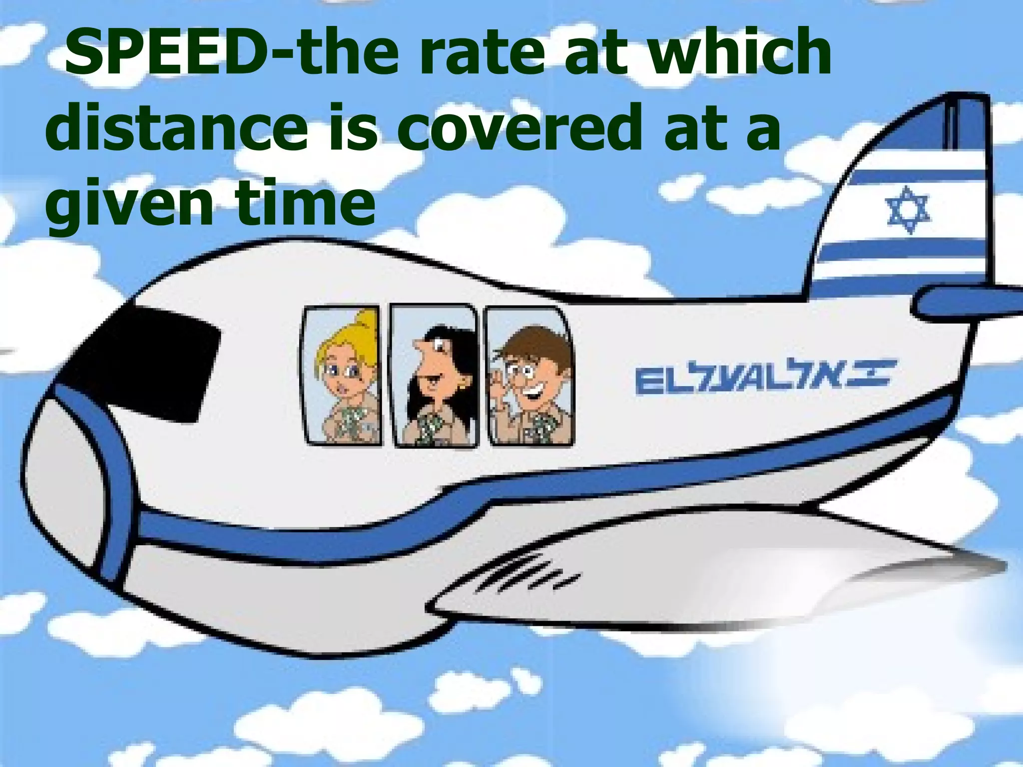 SPEED-the rate at which distance is covered at a given time 
