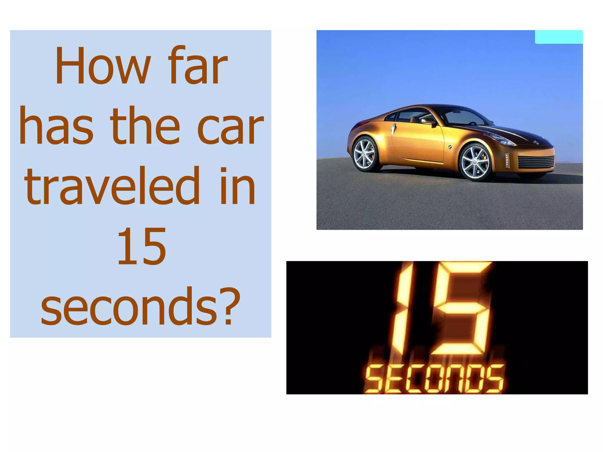 How far has the car traveled in 15 seconds? 