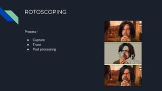 ROTOSCOPING
Process -
● Capture
● Trace
● Post processing
 