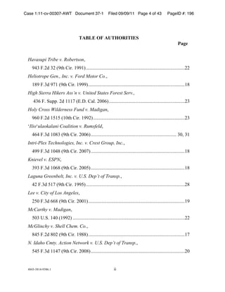 Case 1:11-cv-00307-AWT Document 37-1                        Filed 09/09/11 Page 4 of 43                PageID #: 196




                                       TABLE OF AUTHORITIES
                                                                                                               Page
 !
 Havasupi Tribe v. Robertson+!
     '"$!,)-.!$-!/'01!2*3)!&''&4 ))))))))))))))))))))))))))))))))))))))))))))))))))))))))))))))))))))))))))))))))))--!
 Heliotrope Gen., Inc. v. Ford Motor Co.+!!
     &#'!,)$.!'5&!/'01!2*3)!&'''4 ))))))))))))))))))))))))))))))))))))))))))))))))))))))))))))))))))))))))))))))))&#!
 High Sierra Hikers Ass’n v. United States Forest Serv.,
     "$(!,)!6788)!-.!&&&5!/9):)!2;<)!-==(4 )))))))))))))))))))))))))))))))))))))))))))))))))))))))))))))))-$!
 Holy Cross Wilderness Fund v. Madigan+!!
     '(=!,)-.!&>&>!/&=01!2*3)!&''-4))))))))))))))))))))))))))))))))))))))))))))))))))))))))))))))))))))))))))))-$!
 ?Ilio?ulaokalani Coalition v. Rumsfeld+!!
     "("!,)$.!&=#$!/'01!2*3)!-==(4))))))))))))))))))))))))))))))))))))))))))))))))))))))))))))))))))))))) $=+!$&!
 Intri-Plex Technologies, Inc. v. Crest Group, Inc.+!!
     "''!,)$.!&="#!/'01!2*3)!-==54))))))))))))))))))))))))))))))))))))))))))))))))))))))))))))))))))))))))))))))&#!
 Knievel v. ESPN+!!
     $'$!,)$.!&=(#!/'01!2*3)!-==>4))))))))))))))))))))))))))))))))))))))))))))))))))))))))))))))))))))))))))))))&#!
 Laguna Greenbelt, Inc. v. U.S. Dep’t of Transp.+!!
     "-!,)$.!>&5!/'01!2*3)!&''>4 ))))))))))))))))))))))))))))))))))))))))))))))))))))))))))))))))))))))))))))))))))-#!
 Lee v. City of Los Angeles+!!
     ->=!,)$.!((#!/'01!2*3)!-==&4 ))))))))))))))))))))))))))))))))))))))))))))))))))))))))))))))))))))))))))))))))&'!
 McCarthy v. Madigan+!!
     >=$!@)6)!&"=!/&''-4 )))))))))))))))))))))))))))))))))))))))))))))))))))))))))))))))))))))))))))))))))))))))))))))--!
 McGlinchy v. Shell Chem. Co.+!!
     #">!,)-.!#=-!/'01!2*3)!&'##4 ))))))))))))))))))))))))))))))))))))))))))))))))))))))))))))))))))))))))))))))))&5!
 N. Idaho Cmty. Action Network v. U.S. Dep’t of Transp.+!!
     >">!,)$.!&&"5!/'01!2*3)!-==#4))))))))))))))))))))))))))))))))))))))))))))))))))))))))))))))))))))))))))))))-=!


 "#"$%$#&"%'$#()&!                                              **!
 