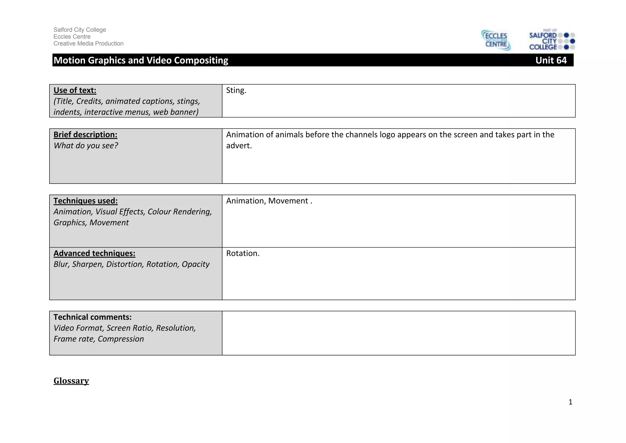 Motion graphics and_compositing_video_analysis_worksheet 3 | PPT