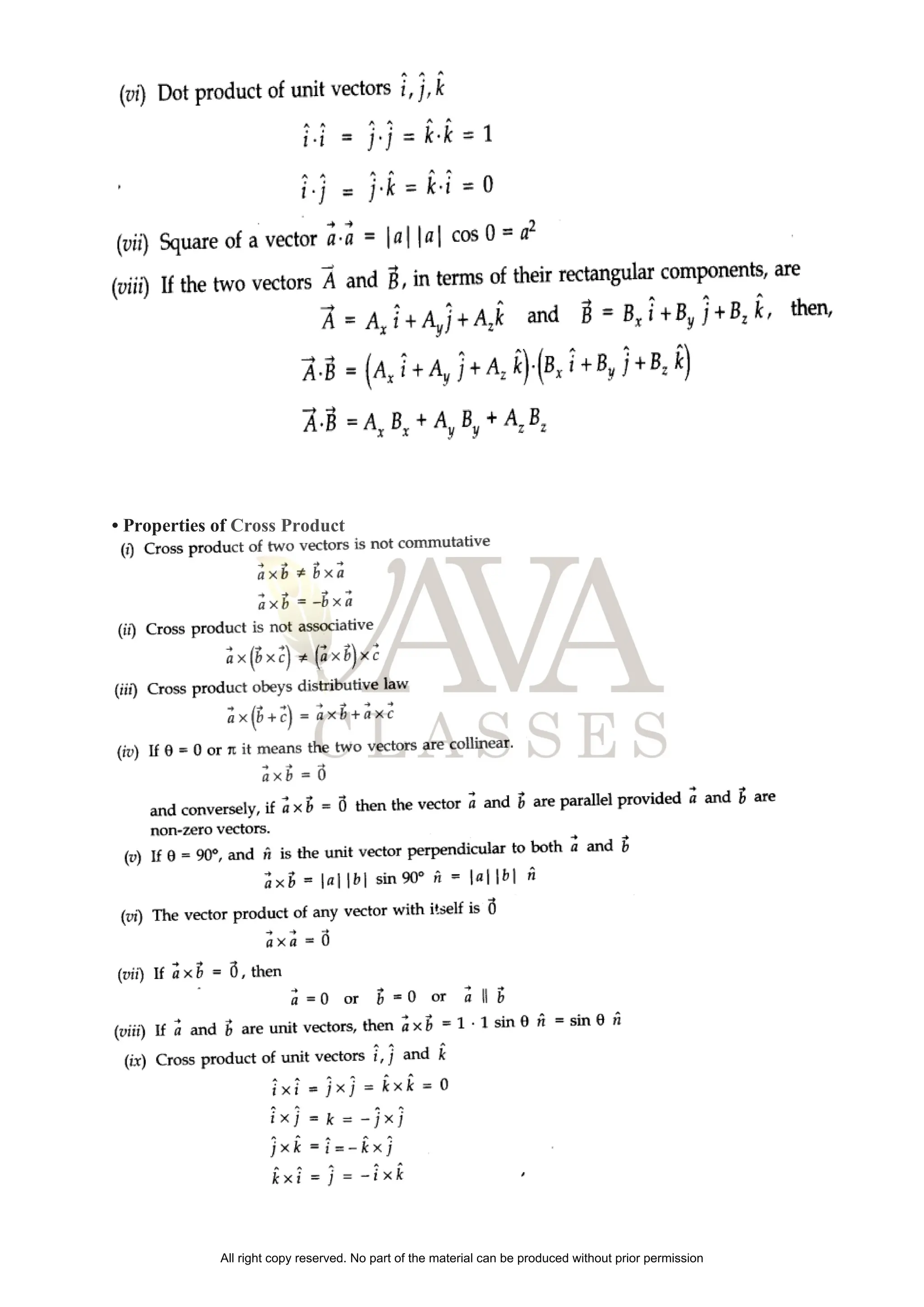 • Properties of Cross Product
All right copy reserved. No part of the material can be produced without prior permission
 