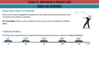 CLASS 11- MOTION IN A STAIGHT LINE
TABLE OF CONTENT
 