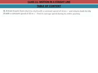 CLASS 11- MOTION IN A STAIGHT LINE
TABLE OF CONTENT
 