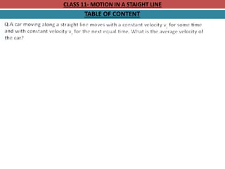 CLASS 11- MOTION IN A STAIGHT LINE
TABLE OF CONTENT
 