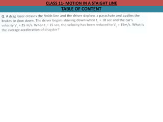 CLASS 11- MOTION IN A STAIGHT LINE
TABLE OF CONTENT
 