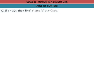 CLASS 11- MOTION IN A STAIGHT LINE
TABLE OF CONTENT
 