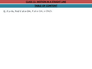 CLASS 11- MOTION IN A STAIGHT LINE
TABLE OF CONTENT
 