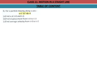 CLASS 11- MOTION IN A STAIGHT LINE
TABLE OF CONTENT
 