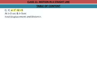 CLASS 11- MOTION IN A STAIGHT LINE
TABLE OF CONTENT
 