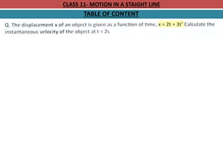 CLASS 11- MOTION IN A STAIGHT LINE
TABLE OF CONTENT
 