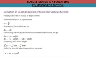 CLASS 11- MOTION IN A STAIGHT LINE
EQUATIONS FOR MOTION
 