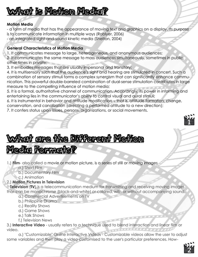 Handout: Motion Media | PDF | Computer Animation | Computer Software ...