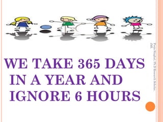 JMI.
                   Pooja Singhal, Ph.D Research Scholar,
WE TAKE 365 DAYS
IN A YEAR AND
IGNORE 6 HOURS
 