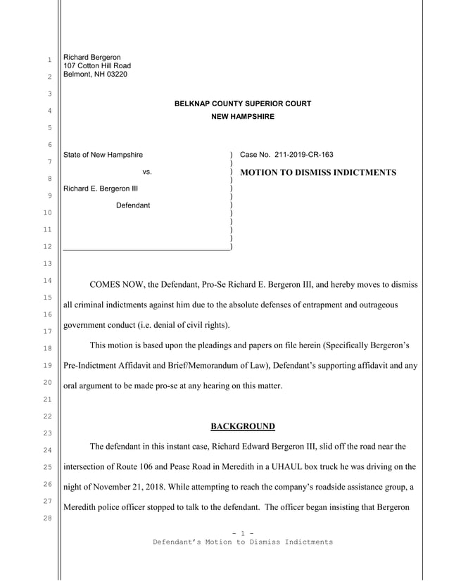 Defendant's Motion to Dismiss Indictments Filed by Belknap County