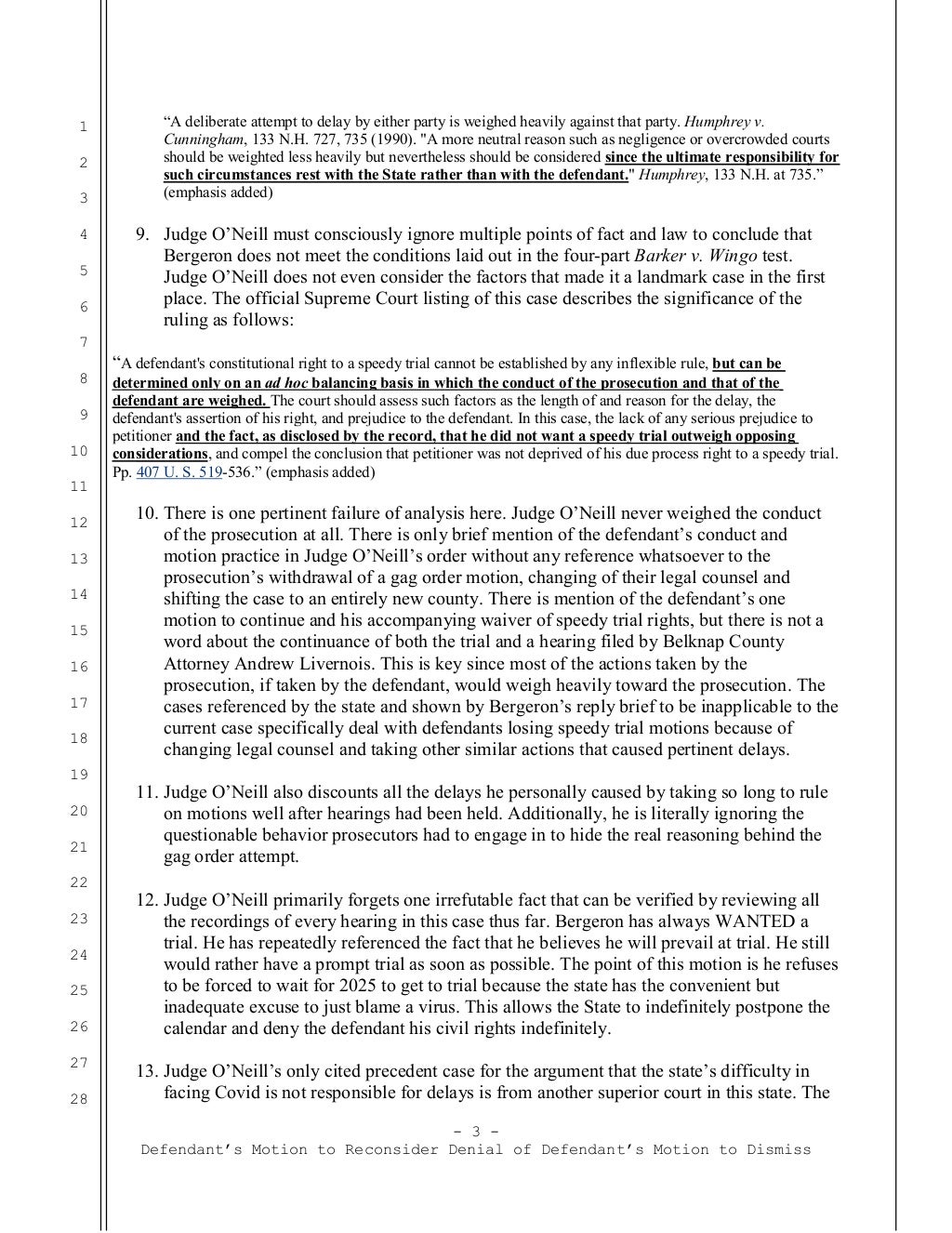 Motion to Reconsider Denial of Motion to Dismiss on Speedy Trial Grou…