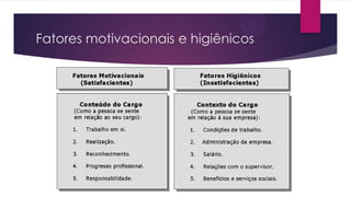 Fatores motivacionais e higiênicos

 