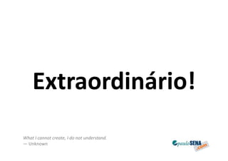 Extraordinário!
What I cannot create, I do not understand.
— Unknown
 