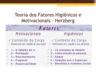 Teoria dos Fatores Higiênicos e
Motivacionais - Herzberg
 