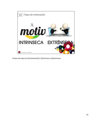 Existen dos tipos de [1]motivación[2]: [3]intrínseca y [4]extrínseca




                                                                       23
 