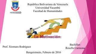República Bolivariana de Venezuela
Universidad Yacambú
Facultad de Humanidades
Prof. Xiomara Rodríguez
Bachiller:
Rosella Carmona
Barquisimeto, Febrero de 2016
 