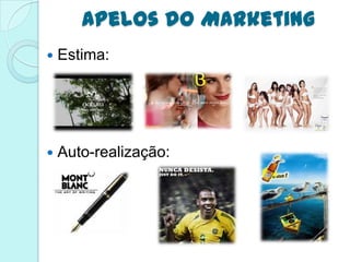 Apelos do Marketing
   Estima:




   Auto-realização:
 