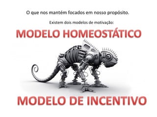 O que nos mantém focados em nosso propósito.
Existem dois modelos de motivação:
 