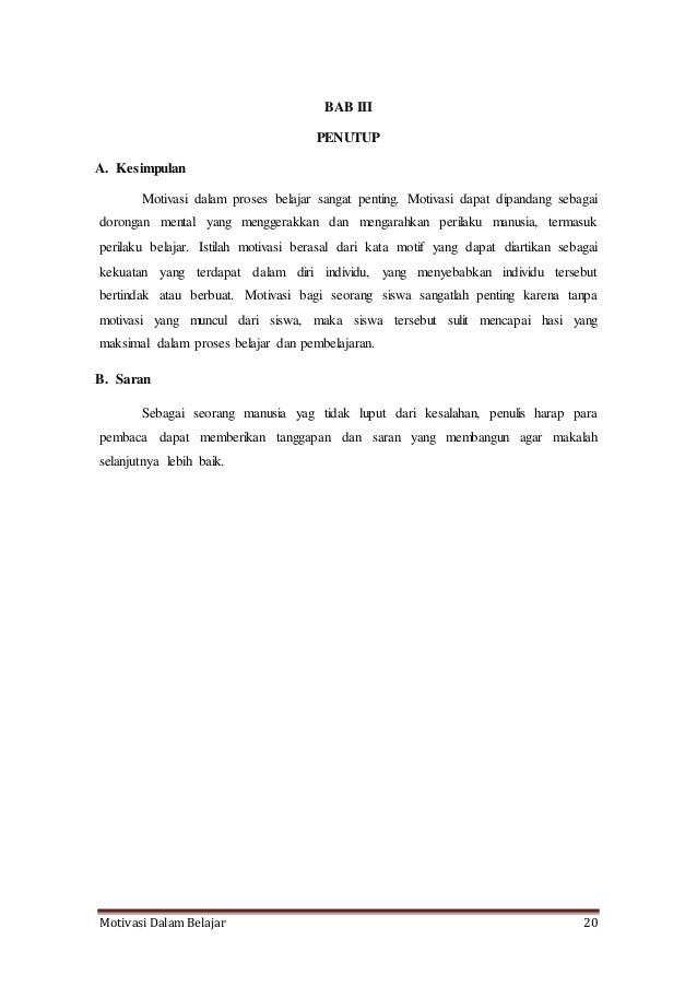 Motivasi Dalam Belajar Dan Pembelajaran Makalah Bdp