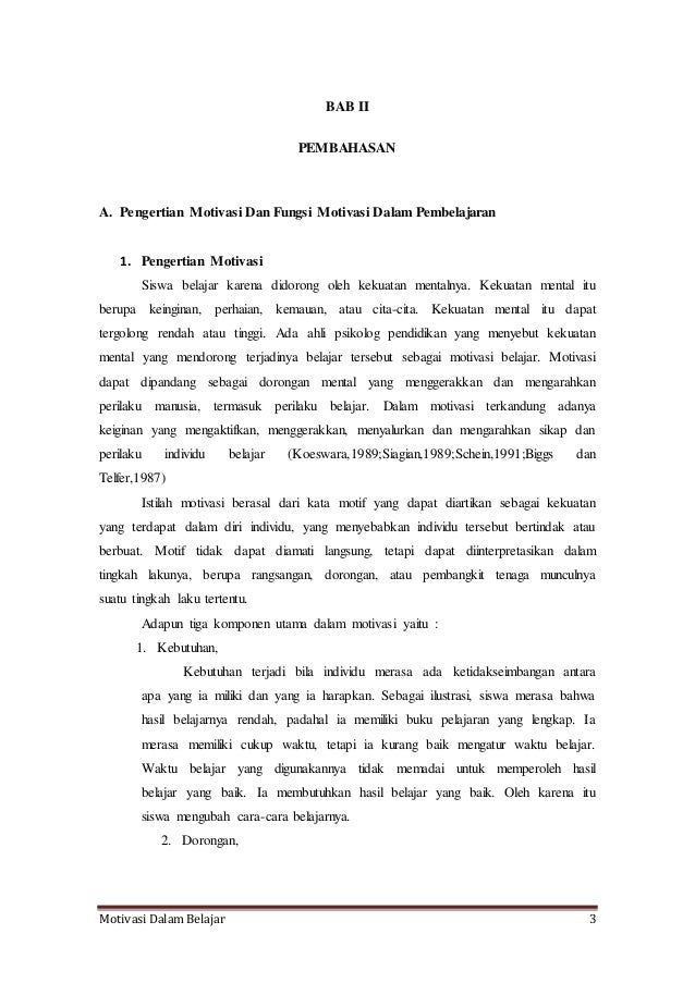 Motivasi Dalam Belajar Dan Pembelajaran Makalah Bdp