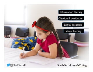Digital research
Citation & attribution
Information literacy
Visual literacy
ShellyTerrell.com/Writing@ShellTerrell
 