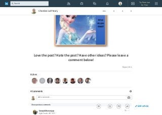 Love the post? Hate the post? Have other ideas? Please leave a
comment below!
Report this
8 Likes
Show previous comments
4 Comments
Add a comment…
Deepak Dhananjaya
Agile Coach, ACC (ICF)
2y
Chandan Lal Patary 641 8 4 8
Edit article
Try Premium
for Free
Search
 