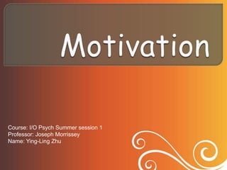 Course: I/O Psych Summer session 1
Professor: Joseph Morrissey
Name: Ying-Ling Zhu
 
