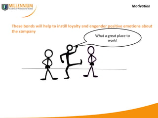 Motivation These bonds will help to instill loyalty and engender positive emotions about the company  What a great place to work! 