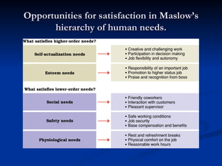 Opportunities for satisfaction in Maslow’s hierarchy of human needs. 