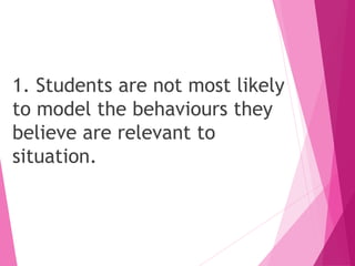 1. Students are not most likely
to model the behaviours they
believe are relevant to
situation.
 