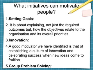 1.Setting Goals:
2. It is about explaining, not just the required
outcomes but, how the objectives relate to the
organisat...