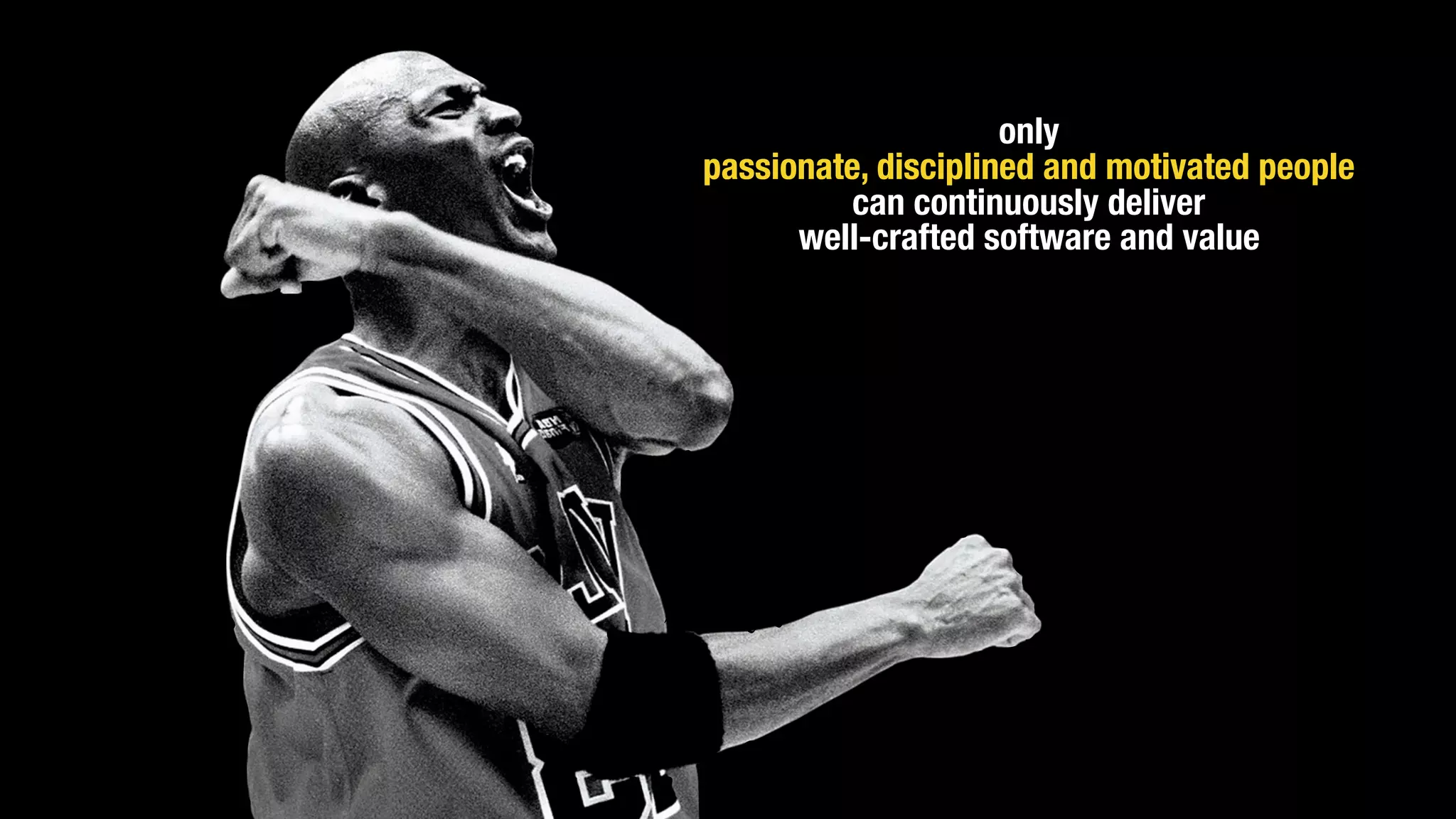 only
passionate, disciplined and motivated people
can continuously deliver
well-crafted software and value
passionate disciplined motivated
 