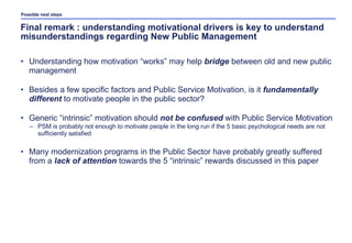 Final remark : u nderstanding motivational drivers is key to understand misunderstandings regarding New Public Management ...