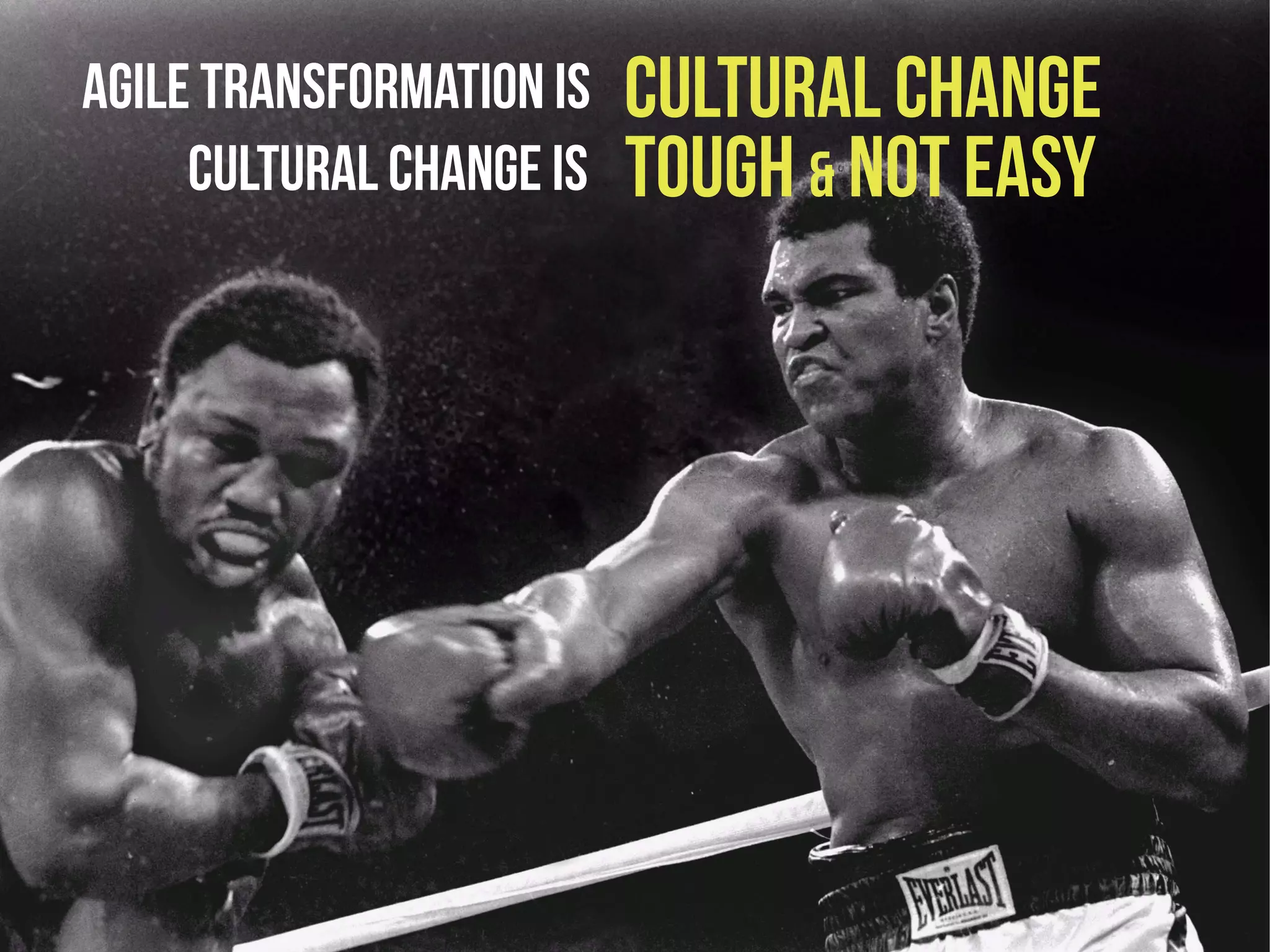 Agile transformation is   cultural change
     Cultural change is   Tough & Not easy
 