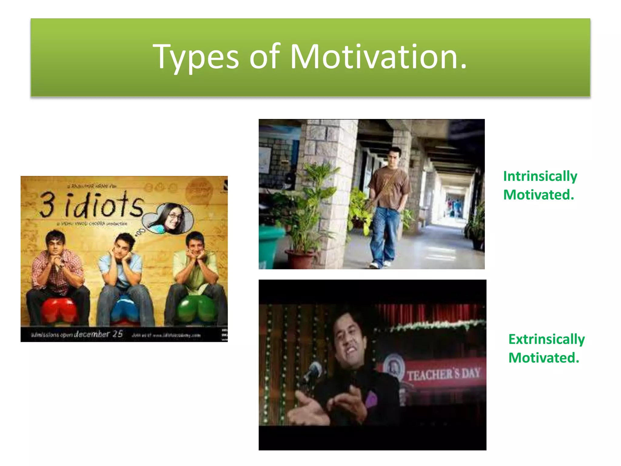 Types of Motivation.
Extrinsically
Motivated.
Intrinsically
Motivated.
 