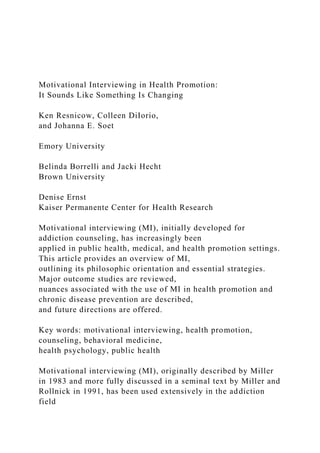 Curated visual reference: Interviewing Strategies For People With Chronic Illness Reference: Motivational Interviewing In Health Promotionit Sounds Like Docx