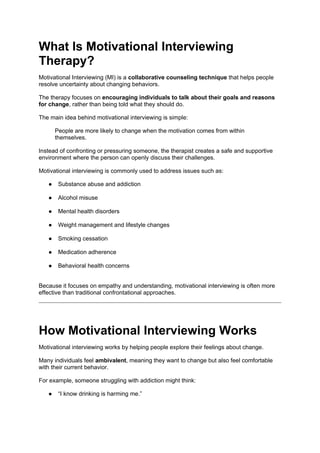 Examples Of Motivational Interviewing Script Motivational Interviewing Therapy: Empowering Lasting Behavioral Change ...