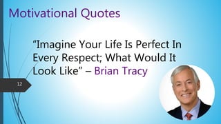 Motivational Quotes
“Imagine Your Life Is Perfect In
Every Respect; What Would It
Look Like” – Brian Tracy
12
 