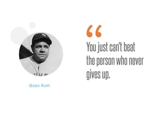 Youjustcan'tbeat
thepersonwhonever
givesup.
-Babe Ruth
“
 