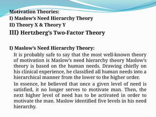 Maslow's Theories of Motivation, Theory X and Y | PPTX