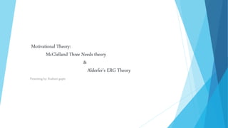 Motivational Theory:
McClelland Three Needs theory
&
Alderfer’s ERG Theory
Presenting by: Roshani gupta
 