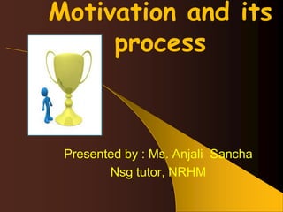 Motivation and its
process
Presented by : Ms. Anjali Sancha
Nsg tutor, NRHM
 