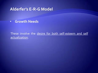 Herzberg’s Two-Factor ModelInterpreting the Two-Factor ModelHerzberg’s model provides a useful distinction between maintenance factor which are necessary but not sufficient and motivational factor which have the potential for improving employee effort.